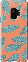 Samsung Galaxy S9 Telefoonhoesje - Premium Hardcase Hoesje - Dun en stevig plastic - Met Plantenprint - Tropische Blaadjes - Oranje