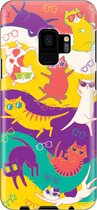 Samsung Galaxy S9 Telefoonhoesje - Extra Stevig Hoesje - 2 lagen bescherming - Met Dierenprint - Kat - Geel