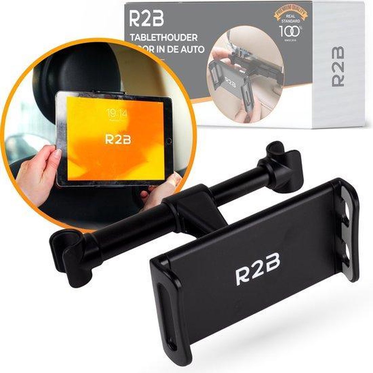 R2B® Stevige Tablet houder auto hoofdsteun - Tablethouder geschikt voor Tablet, telefoon, Switch en meer! - Model Apeldoorn