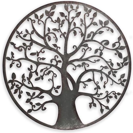 Wanddecoratie - Levensboom Modern - Metalen bladeren - 100 cm hoog