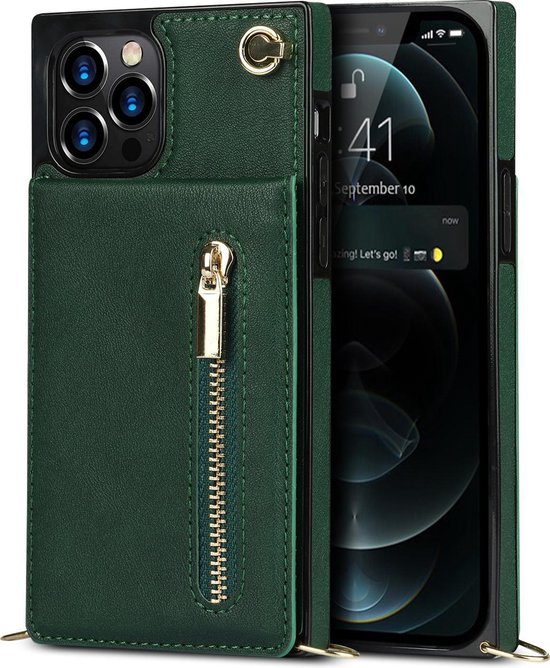 iPhone 12 Pro Max Back Cover Hoesje met Koord - Pasjeshouder - PU Leer