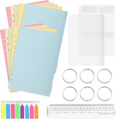 Tabbladen - Zinaps 100 vellen A5 navulbare vulling gekleurde papierset papier kleurrijke gevoerd navulling papier horizontale lijn papier + ijzeren ring + map mouwen + zelfklevende tabbladen 