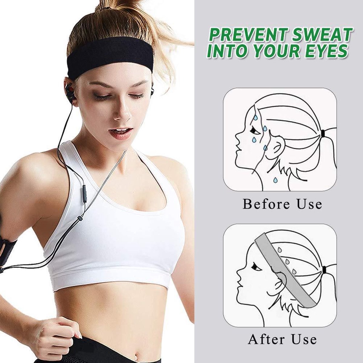 URAQT Elastische sporthoofdbanden voor dames Heren, 6-pack