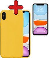 Hoesje Geschikt voor iPhone Xs Hoesje Siliconen Case Hoes Met Screenprotector - Hoes Geschikt voor iPhone Xs Hoes Cover Case - Geel.