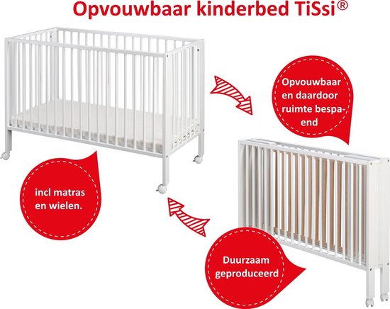 TiSsi® Peuterbed | Babybed inklapbaar hout kleur Wit| |houten | bol.com