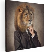 Artaza Canvas Schilderij Leeuw In Pak - Leeuwenkop - 90x90 - Groot - Foto Op Canvas - Canvas Print