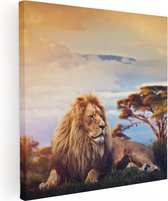 Artaza Canvas Schilderij Leeuw Tijdens Zonsondergang - 90x90 - Groot - Foto Op Canvas - Canvas Print