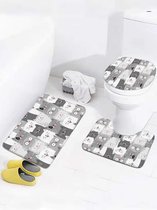 Badkamerset Badmat + WC mat - WC deksel cover kattenprint