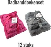 12 Stuk ,2 set, kwaliteit, 4x Badhanddoeken 120x70 + 4x Handdoeken 80x50 + 4x Gezichtshanddoeken 30x30 - Grijs en Roze - Hotelkwaliteit, Badtextielset gemaakt van 100% hoogwaardig katoen (1 s