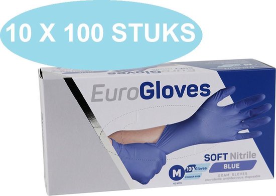 Eurogloves Soft Nitrile Handschoenen Blauw Poedervrij 10 X 100 Stuks