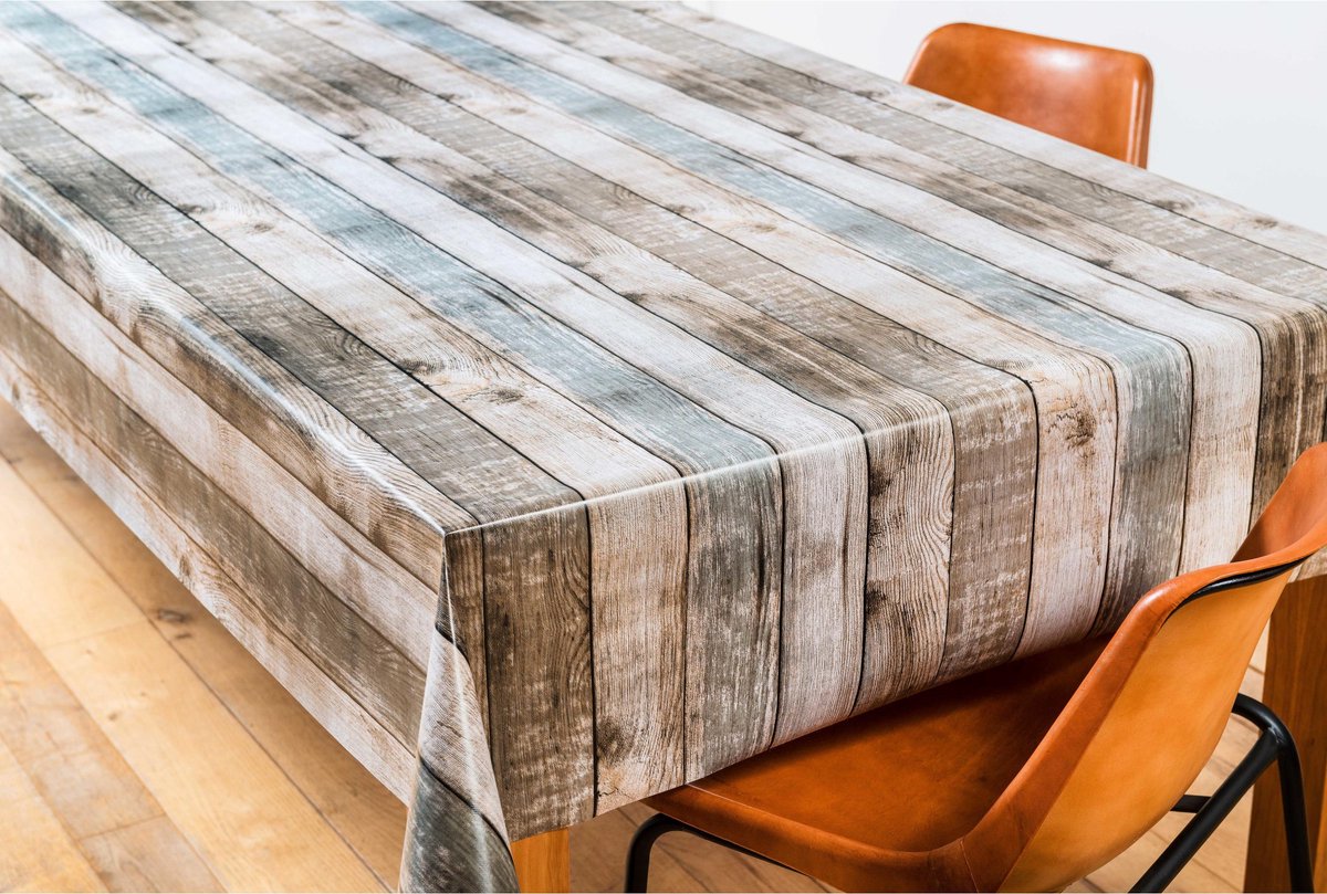 Tafelzeil/tafelkleed lange houten planken print 140 x 300 cm - Tuintafelkleed