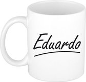 Eduardo naam cadeau mok / beker met sierlijke letters - Cadeau collega/ vaderdag/ verjaardag of persoonlijke voornaam mok werknemers
