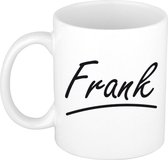 Frank naam cadeau mok / beker met sierlijke letters - Cadeau collega/ vaderdag/ verjaardag of persoonlijke voornaam mok werknemers