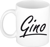 Gino naam cadeau mok / beker met sierlijke letters - Cadeau collega/ vaderdag/ verjaardag of persoonlijke voornaam mok werknemers