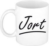 Jort naam cadeau mok / beker met sierlijke letters - Cadeau collega/ vaderdag/ verjaardag of persoonlijke voornaam mok werknemers