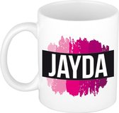 Jayda  naam cadeau mok / beker met roze verfstrepen - Cadeau collega/ moederdag/ verjaardag of als persoonlijke mok werknemers