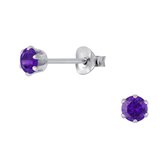 Joy|S - Zilveren ronde oorbellen - 4 mm - zirkonia paars