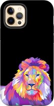 Apple iPhone 12 Pro Telefoonhoesje - Extra Stevig Hoesje - 2 lagen bescherming - Met Dierenprint - Leeuw - Roze