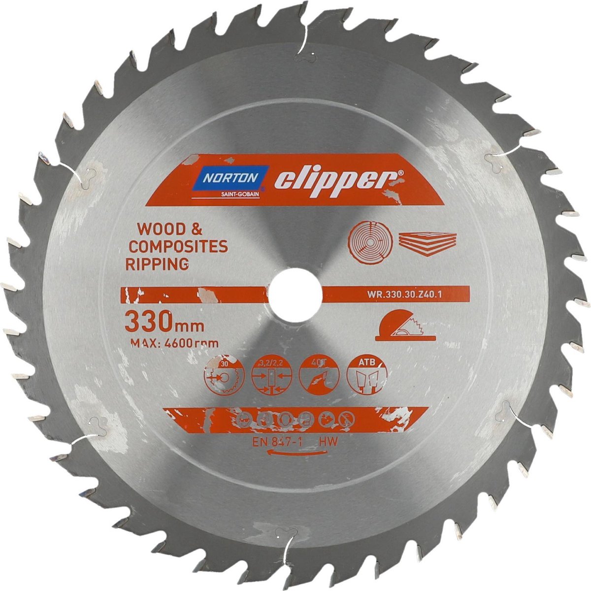 Norton Clipper Hout en Composiet - Zaagblad ATB Ripping - 330mm - 40 tanden - Voor Cirkelzagen en Afkortzagen