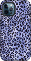 Apple iPhone 12 Pro Max Telefoonhoesje - Extra Stevig Hoesje - 2 lagen bescherming - Met Dierenprint - Luipaard Patroon - Paars
