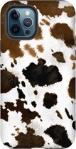 Apple iPhone 12 Pro Max Telefoonhoesje - Extra Stevig Hoesje - 2 lagen bescherming - Met Dierenprint - Koeien Patroon - Lichtbruin