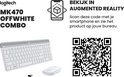 Logitech MK470 Offwhite Combo: draadloos toetsenbord, muis en USB-ontvanger, met QR-code om in AR te bekijken.