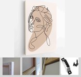 One line woman portrait and leaves in contemporary abstract style with colorful shapes. Vector hand drawn illustration - Modern Art Canvas - Vertical - 1908571222 - 80*60 Vertical