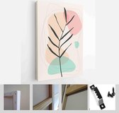 Minimalistic Watercolor Painting Artwork. Earth Tone Boho Foliage Line Art Drawing with Abstract Shape - Modern Art Canvas - Vertical - 1937930008 - 50*40 Vertical