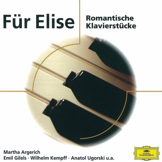 Albumhoes voor 'Für Elise Romantische Klavierstücke' met beeld van pianotoetsen en het logo van Deutsche Grammophon.