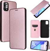 Voor UMIDIGI Power 5 Carbon Fiber Textuur Magnetische Horizontale Flip TPU + PC + PU Lederen Case met Kaartsleuf (Roze)