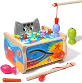 ZaCia Houten Hengelspel Vissen en Wormpjes - Visspel Magnetisch met 2 hengels - Fijne motoriek speelgoed - Montessori Educatief speelgoed