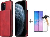 GSMNed – Leren telefoonhoes iPhone X/Xs rood – Luxe iPhone hoesje – pasjeshouder – Portemonnee met magneetsluiting – rood – met screenprotector