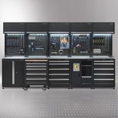 Datona® Werkplaatsinrichting PREMIUM met RVS werkblad 340 cm breed - Zwart
