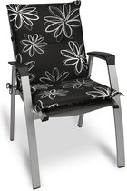 Beautissu Coussin de Beautissu bas 100 x 50 x 6 cm – Coussin imprimé – Coussins de Coussins de chaise de jardin de jardin Coussin d'assise Chaise de jardin – Flores noir avec feuilles de palmier