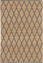 Vloerkleed - Jute - bruin met zwart - berber design - geruit - 200x300 cm