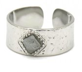 Ring-Verstelbaar-met grijze steen-roestvrij staal-zilverkleurig-Ringmaat 17-19-Musthaves