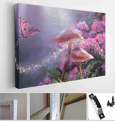 Fairytale blooming pink Rose Flower on mysterious Nature background and shiny glowing moon rays in night - Modern Art Canvas - Horizontal - 1838785489 - 115*75 Horizontal