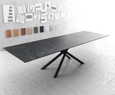 Eettafel Edge LaminamÂ® keramiek grijs 300x100cm middenvoet kruis rund zwart