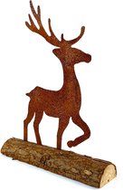 Roestige rendier op houten balk van WDMT™ | 18 x 24 cm | Duurzame kerst decoratie | Roestige x-mas rendier | Roestig