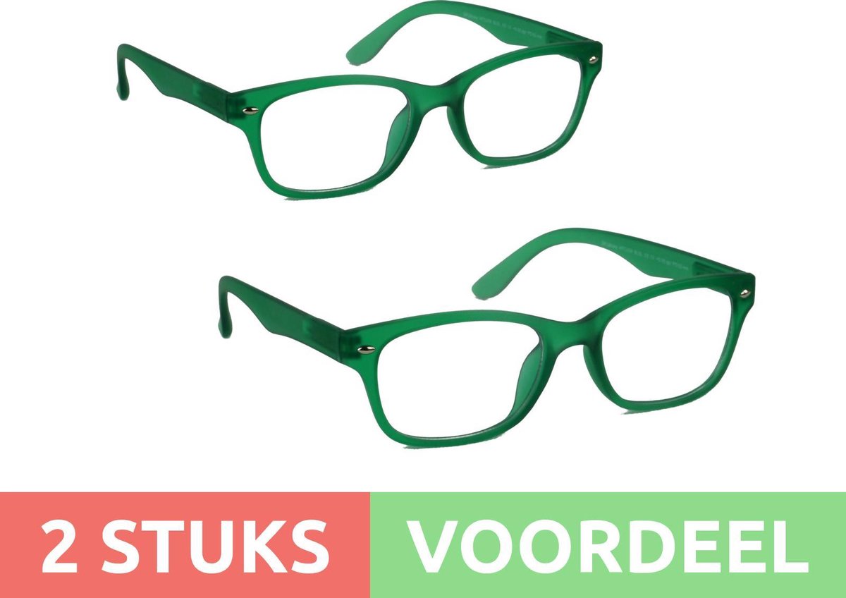 Computer bril - lichtgroen rechthoekig sterkte +1.0 - 2 stuks - blauw licht filter - blue blocker leesbril