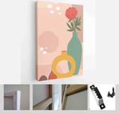 Set of backgrounds for social media platform, instagram stories, banner with abstract shapes,still life, peony, vases and woman shape - Modern Art Canvas - Vertical - 1727902054 - 50*40 Verti