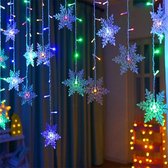 Lichtgordijn - 3.2 meter - 16 sneeuwvlokken - 96 led - Gekleurd licht - Binnen of buiten - 8 lichtfuncties - Kerst verlichting