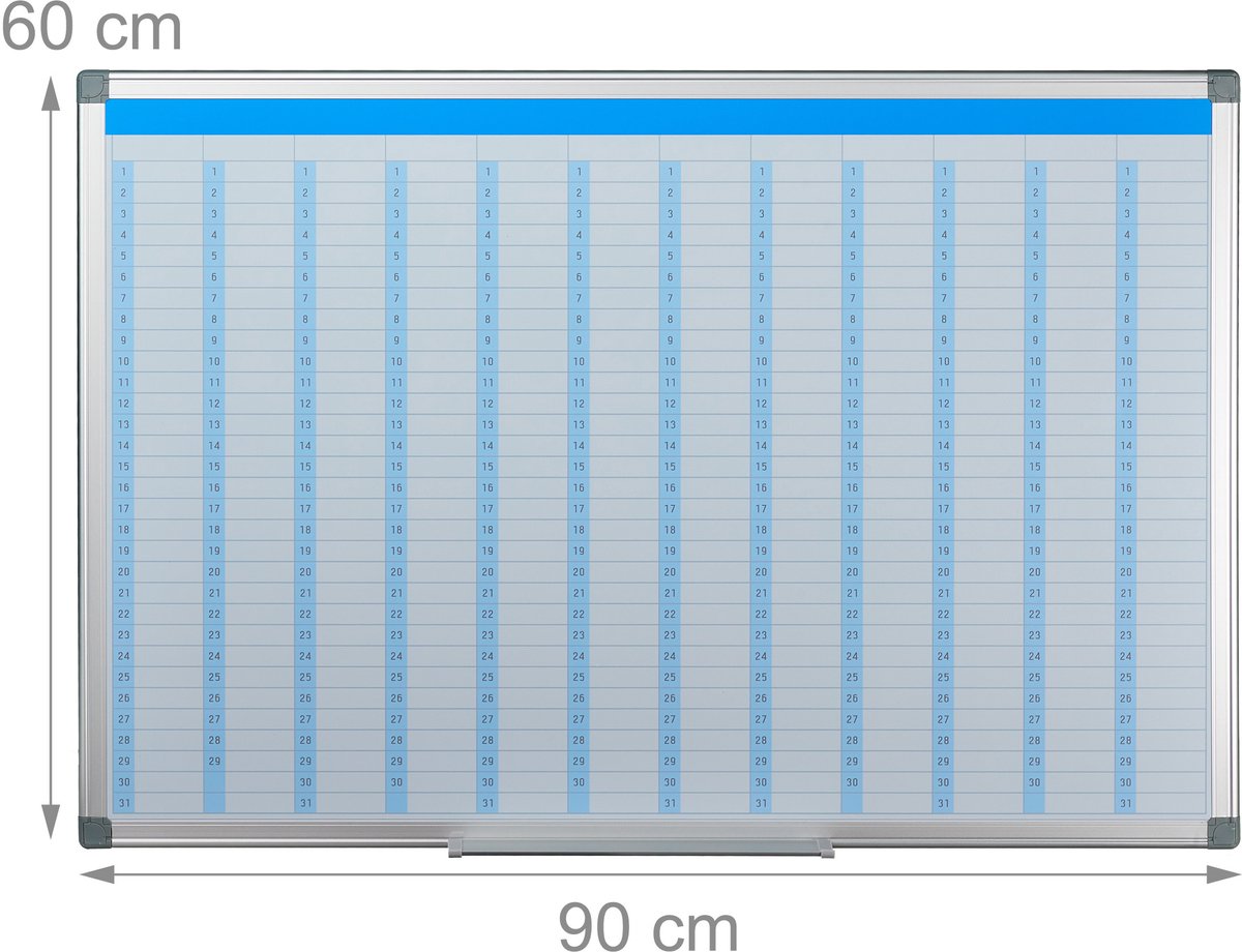 whiteboard planner - jaarplanner - magnetisch - pennenbakje - 60 x 90 cm - wit thumbnail 6