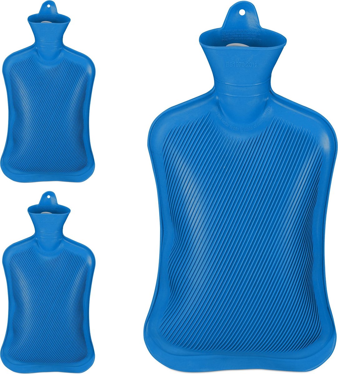 Goedkoopste 3x kruik rubber - bedkruik - warmwaterkruik - zonder hoes - 2 l - blauw - groot