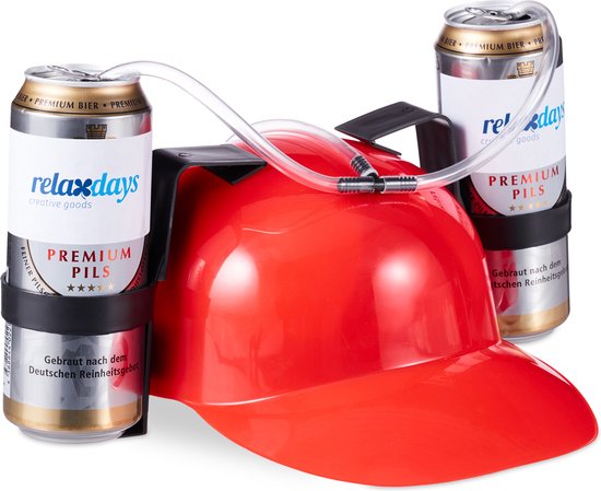 Feest drinkhelm - voor 2 blikjes - met slang - rood