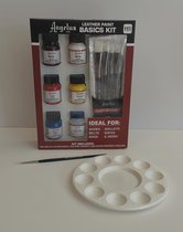 Leerverf - Basic Pearlescent set 100 voor leer verven - 5 kleuren inclusief rond mengpalet 10 vaks en RUAN creatief penseel 29,5 ml