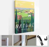 Nature. Landscape natural background cute vector illustration, people on vacation in village, picnic, forest and trees park - Modern Art Canvas - Vertical - 1377169688 - 40-30 Vert
