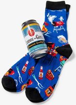 Little Blue House, cadeau mannen, grappige sokken, Beer can socks "License to Grill"