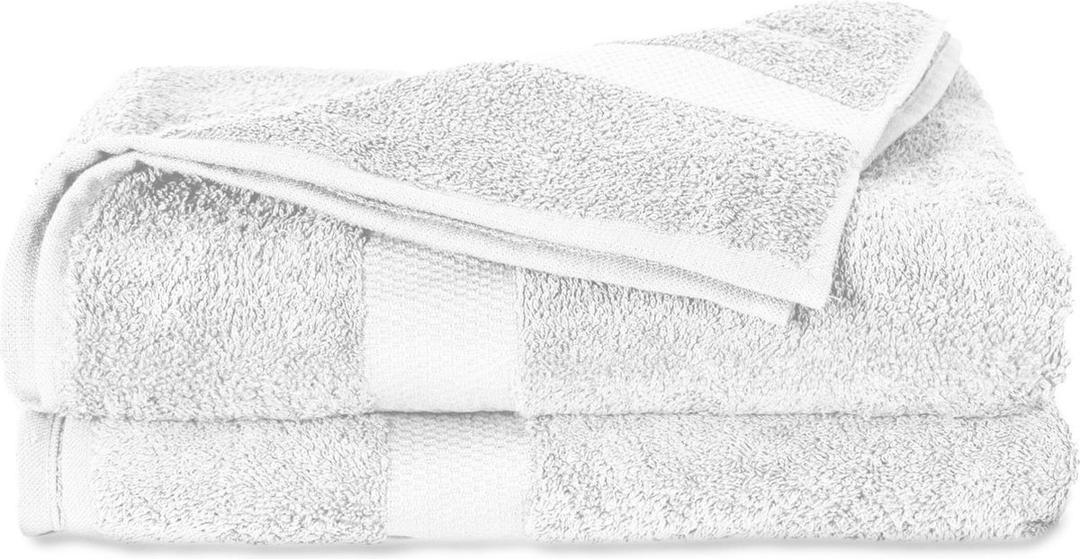Twentse Damast Luxe Katoenen Badstof Handdoeken - Badhanddoeken - 2 stuks - 50x100 cm - Wit