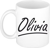 Olivia naam cadeau mok / beker sierlijke letters - Cadeau collega/ moederdag/ verjaardag of persoonlijke voornaam mok werknemers